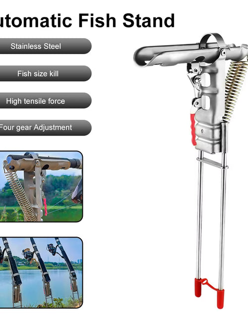 Load image into Gallery viewer, Fishing Rod Ground Holder Base Downhill Automatic Cane Support Stand Fish Pole Folding Holder Suitable Lakes Pond River Stream
