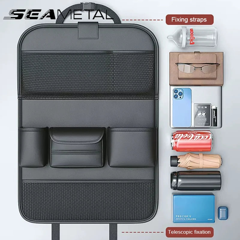 Car Seat Back Organizer Auto Back Seat Storage Bag with Foldable Table Tray Tablet Holder Tissue Box Car Accessories