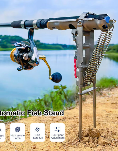 Load image into Gallery viewer, Fishing Rod Ground Holder Base Downhill Automatic Cane Support Stand Fish Pole Folding Holder Suitable Lakes Pond River Stream
