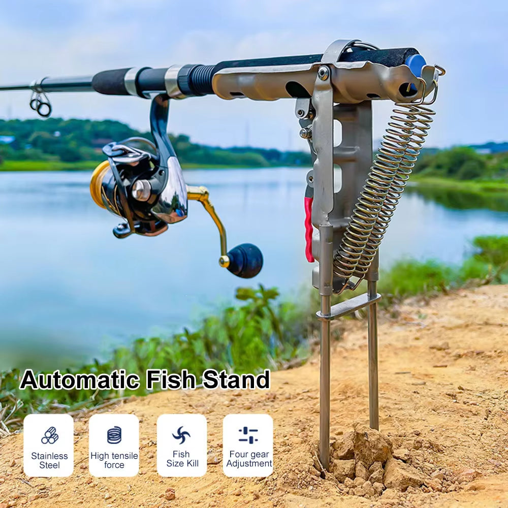 Fishing Rod Ground Holder Base Downhill Automatic Cane Support Stand Fish Pole Folding Holder Suitable Lakes Pond River Stream