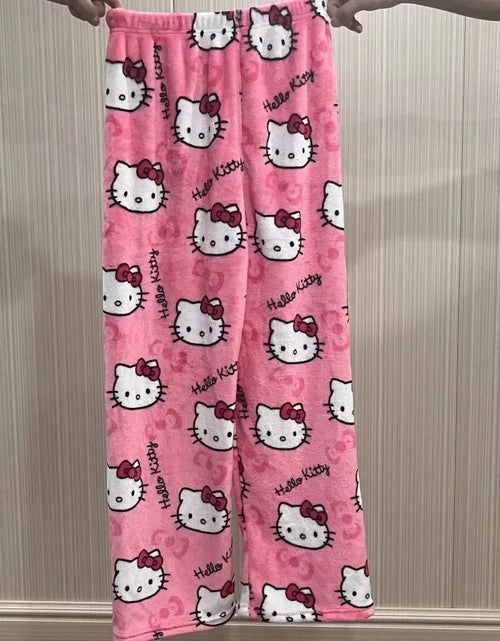 Load image into Gallery viewer, Anime Sanrioed Hellokitty Y2K Sanrioed Pajamas Pants Women Pjs Halloween Household Dress Kawaii Woolen Cartoon Casual Home Pants
