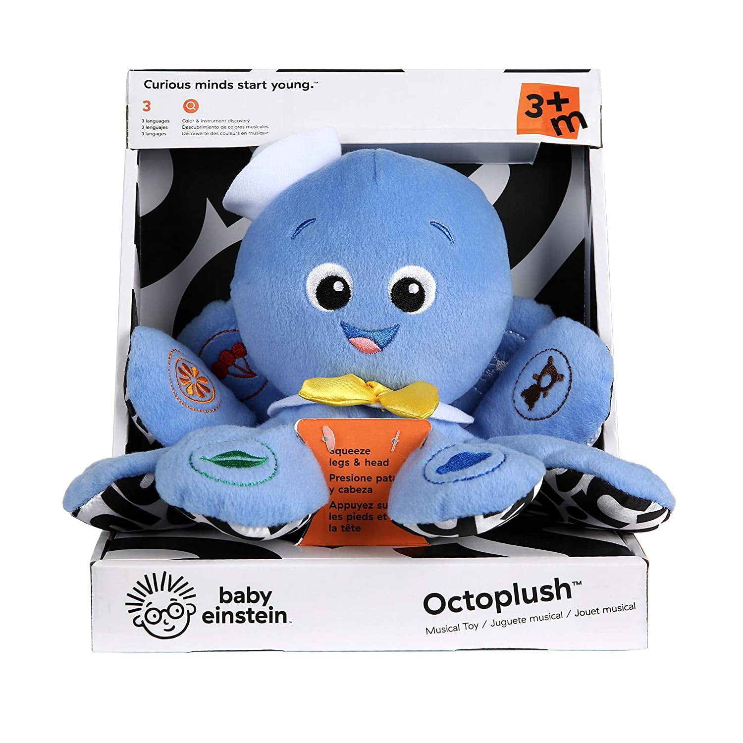 Octoplush Musical Huggable Stuffed Animal Plush Toy, Learn Colors in 3 Languages, Blue, 11" Age 3 Month and Up,