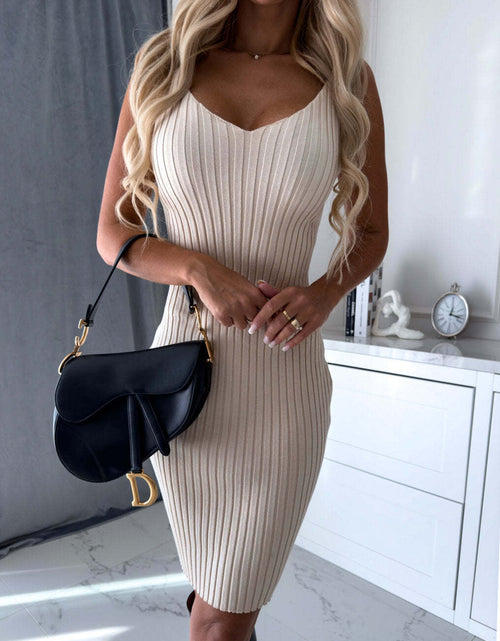 Load image into Gallery viewer, 2Pcs Suit Women&#39;S Solid Stripe Long-Sleeved Top and Tight Suspender Skirt Fashion Autumn Winter Slim Clothing
