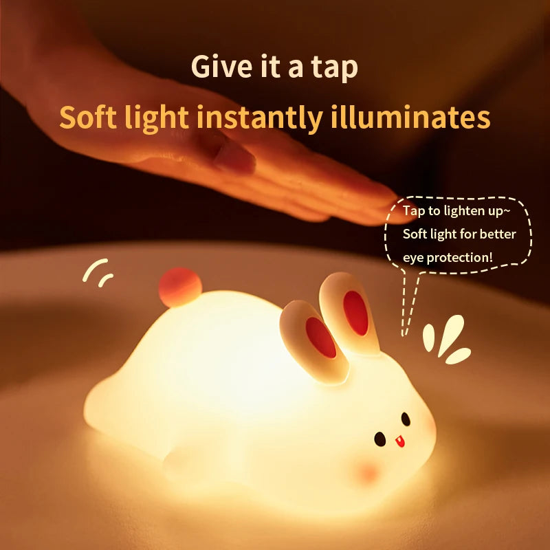 Cute Cartoon LED Night Lights Rabbit Silicone Lamp USB Rechargeable Timing Bedside Sleeping Night Lamp for Room Decor Kids Gift