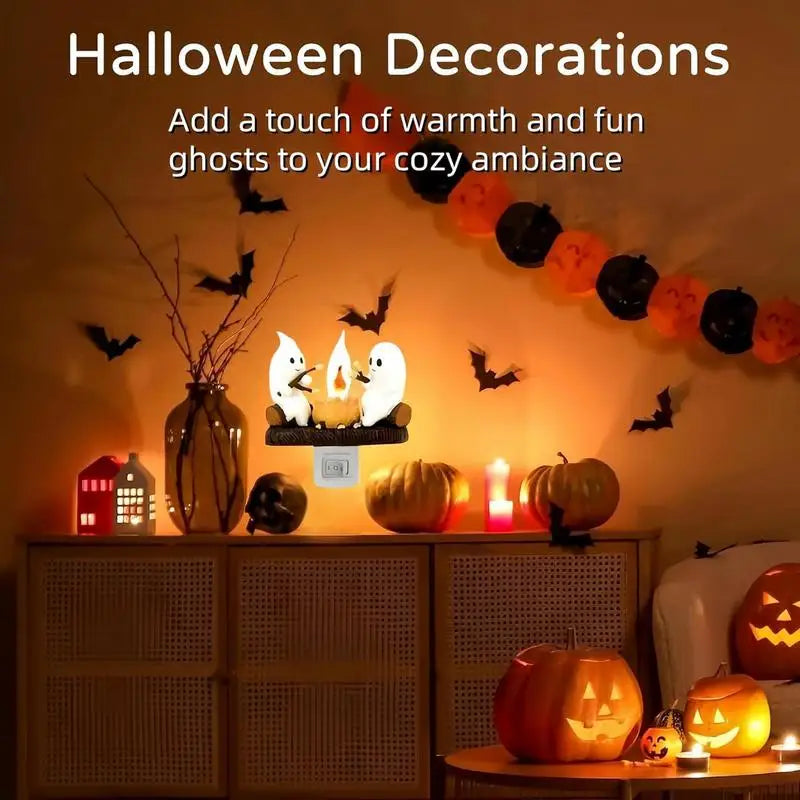 New Fashionable Ghost Campfire Nightlight Ghost Campfire Flickering Plug in Night Light Halloween Ghost Pumpkin Night Light