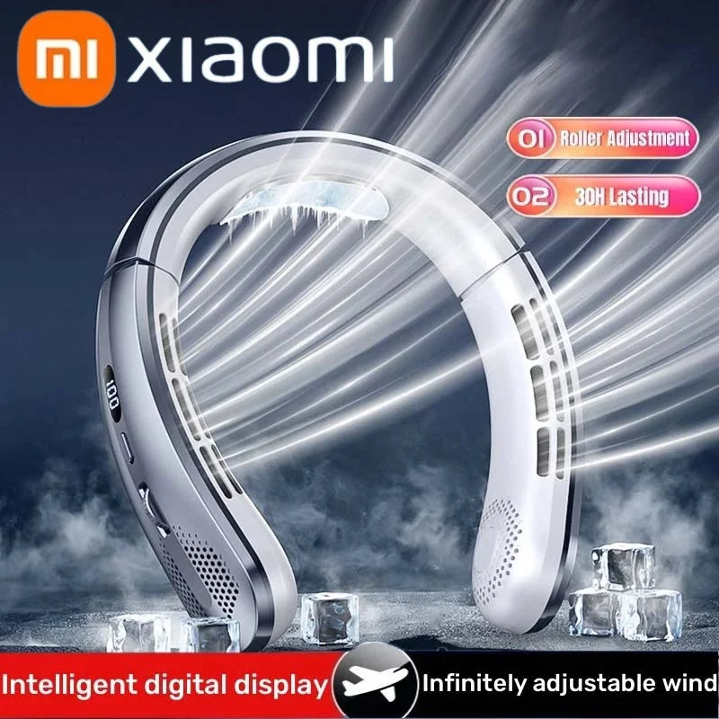 Xiaomi 8000Mah Hanging Neck Fan Portable Bladeless Mini USB Rechargeable Mute LED Digital Display Electric Fan Air Cooler Summer