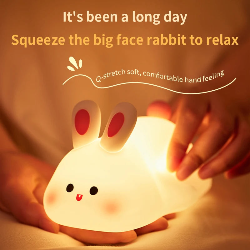 Cute Cartoon LED Night Lights Rabbit Silicone Lamp USB Rechargeable Timing Bedside Sleeping Night Lamp for Room Decor Kids Gift