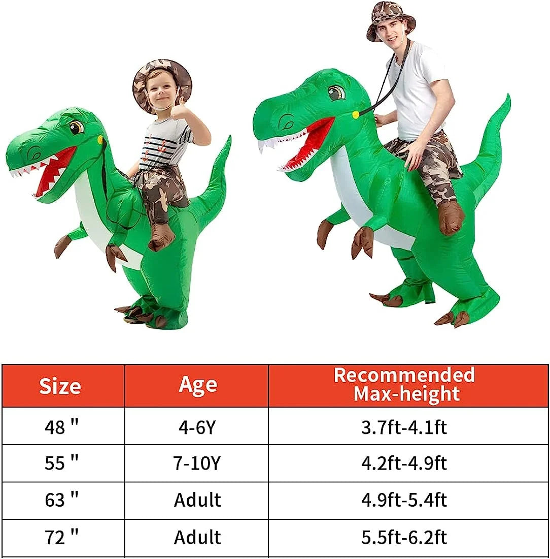 63 Inch Inflatable Dinosaur Costume Blow up Dinosaur Costume Adult Size, Funny Dinosaur Halloween Costumes Men Women Unisex Dino Blow up Costumes for Halloween Party Cosplay