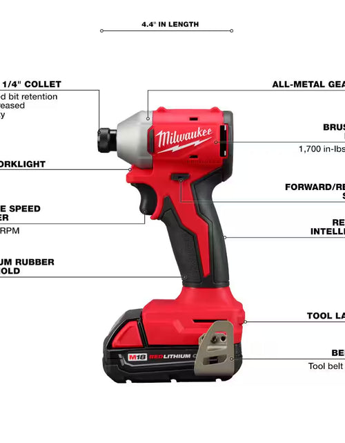 Load image into Gallery viewer, M18 18-Volt Lithium-Ion Compact Brushless Cordless 1/4 In. Impact Driver Kit with One 2.0 Ah Battery, Charger &amp; Tool Bag
