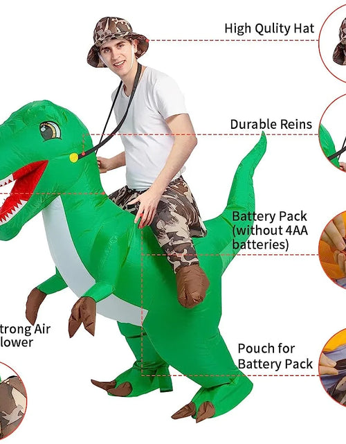 Load image into Gallery viewer, 63 Inch Inflatable Dinosaur Costume Blow up Dinosaur Costume Adult Size, Funny Dinosaur Halloween Costumes Men Women Unisex Dino Blow up Costumes for Halloween Party Cosplay
