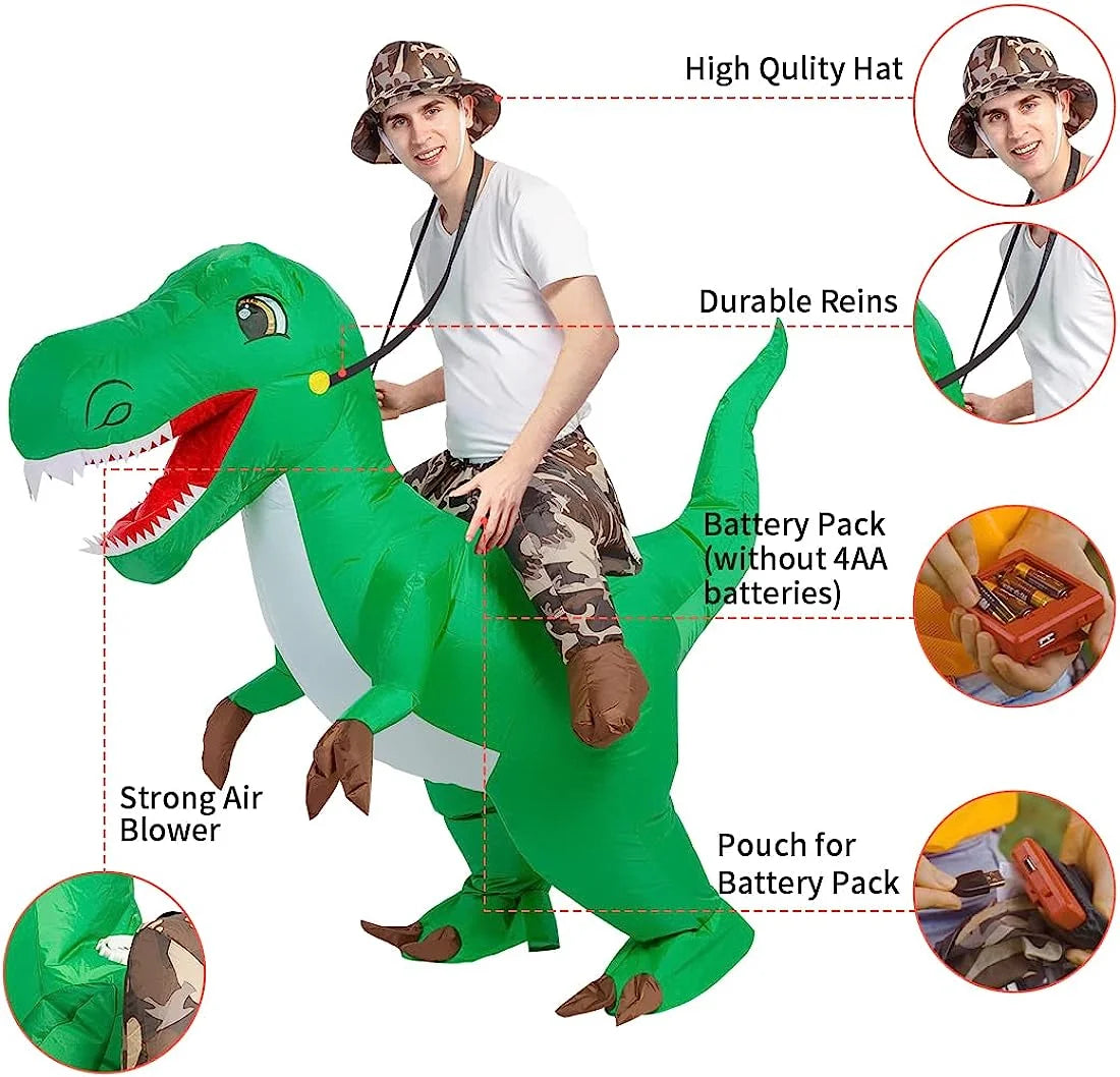 63 Inch Inflatable Dinosaur Costume Blow up Dinosaur Costume Adult Size, Funny Dinosaur Halloween Costumes Men Women Unisex Dino Blow up Costumes for Halloween Party Cosplay