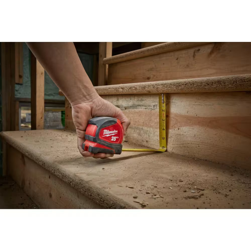 8 M/26 Ft. Compact Tape Measure with Compact Auto Lock 25 Ft. SAE Tape Measure with Fractional Scale and 9 Ft. Standout