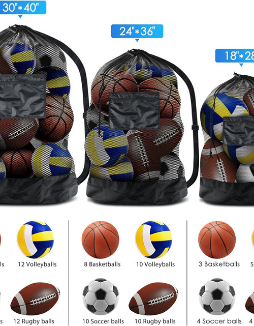 Load image into Gallery viewer, Extra Large Sports Ball Bag Mesh Socce Ball Bag Heavy Duty Drawstring Bags Team Work for Holding Basketball, Volleyball, Baseball, Swimming Gear with Shoulder Strap
