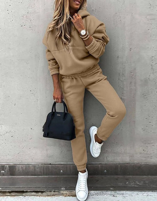 Load image into Gallery viewer, Women‘S Hooded Sweatshirt Soild Casual Sport Trouser Suit 2021 Autumn Winter New Fashion Long Sleeved Sports Suit Ladies Clothes
