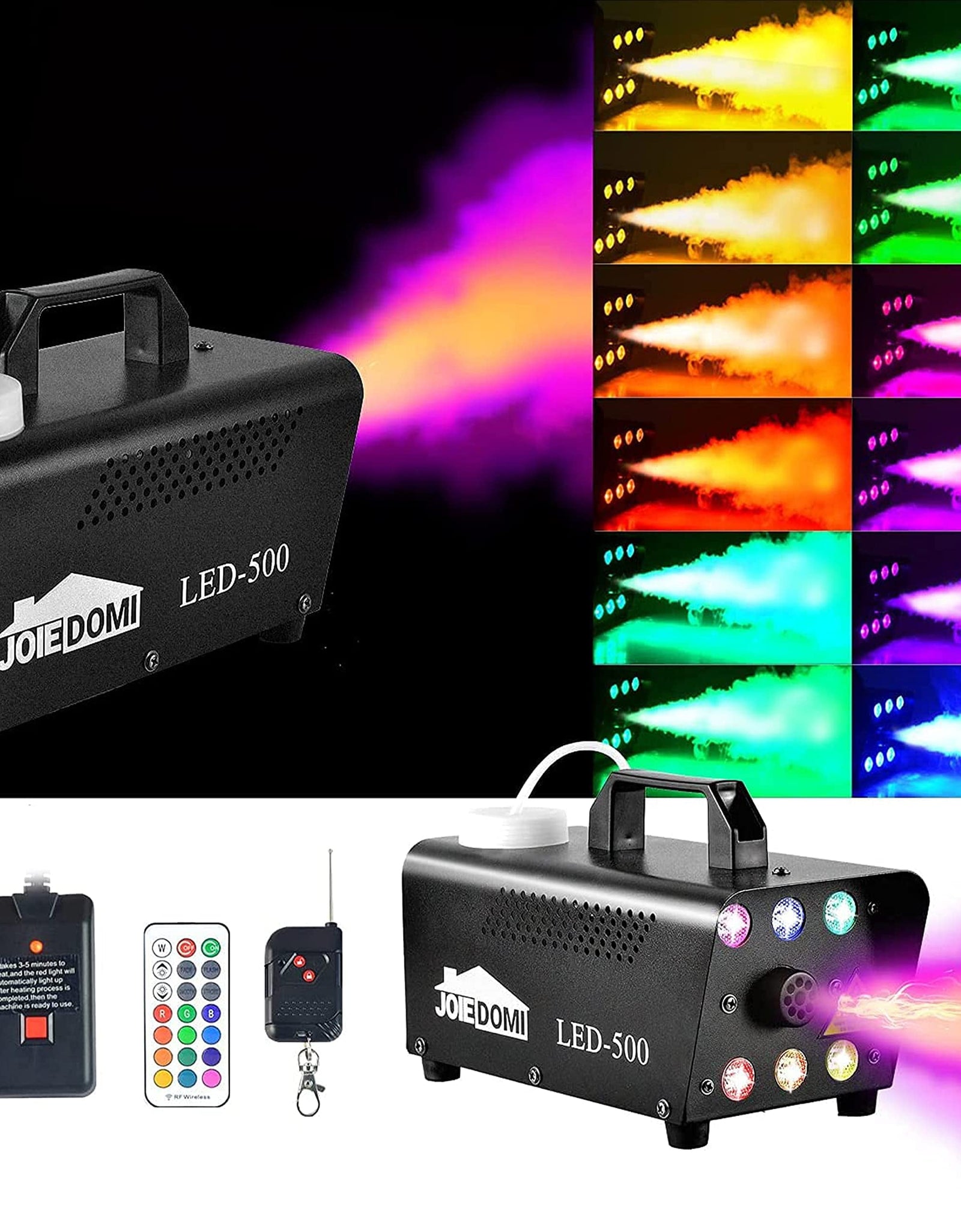 Halloween Fog Machine,500W Outdoor Fog Machine with 13 Colorful LED Lights & Wireless Remote Control for Wedding,Halloween,Party and Indoor