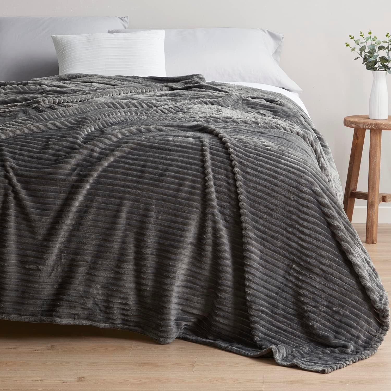 Cut Plush Blanket - Queen Size - Lightweight Super Soft Fuzzy Luxury Bed Blanket for Bed, Machine Washable - 90X90 Inches, Dark Grey