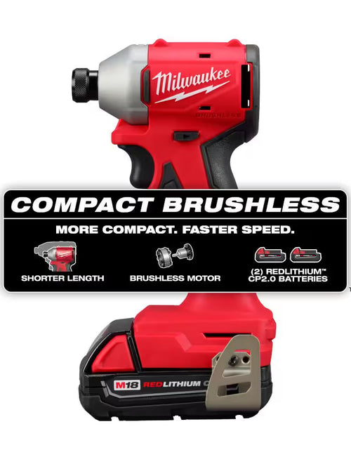 Load image into Gallery viewer, M18 18-Volt Lithium-Ion Compact Brushless Cordless 1/4 In. Impact Driver Kit with One 2.0 Ah Battery, Charger &amp; Tool Bag
