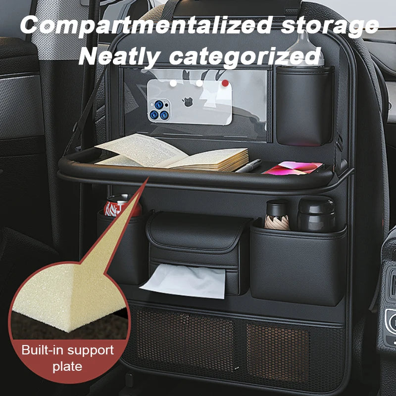 Car Seat Back Organizer Auto Back Seat Storage Bag with Foldable Table Tray Tablet Holder Tissue Box Car Accessories