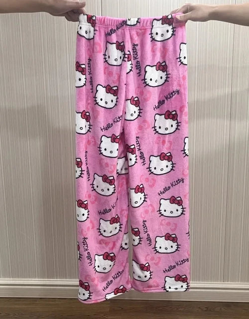 Load image into Gallery viewer, Anime Sanrioed Hellokitty Y2K Sanrioed Pajamas Pants Women Pjs Halloween Household Dress Kawaii Woolen Cartoon Casual Home Pants
