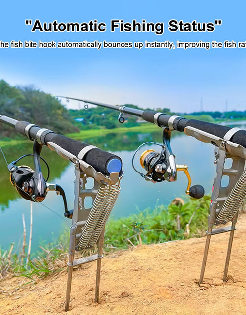 Load image into Gallery viewer, Fishing Rod Ground Holder Base Downhill Automatic Cane Support Stand Fish Pole Folding Holder Suitable Lakes Pond River Stream
