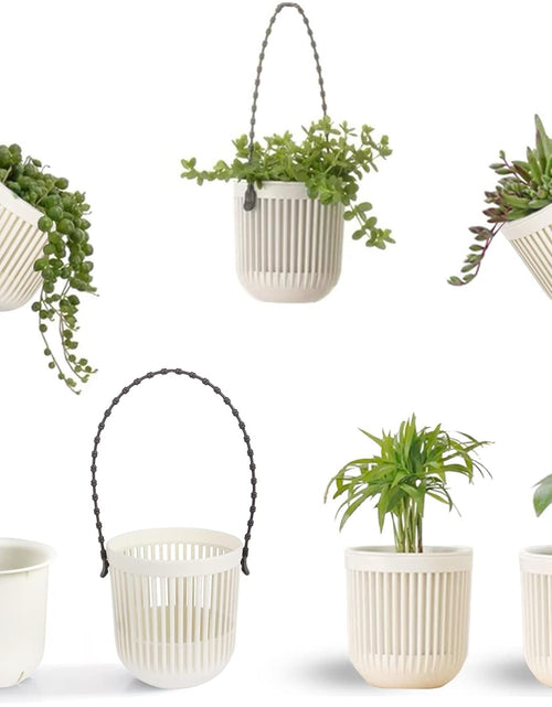 Load image into Gallery viewer, 3.5‘’ Two-Piece Succulent Planters Pots with Drainage, Flexible Removable Handle, Planting Pots Flower Pots Small Planter Pots for Mini Plants Hanging Planter on Wall or Window 6 Pcak-White
