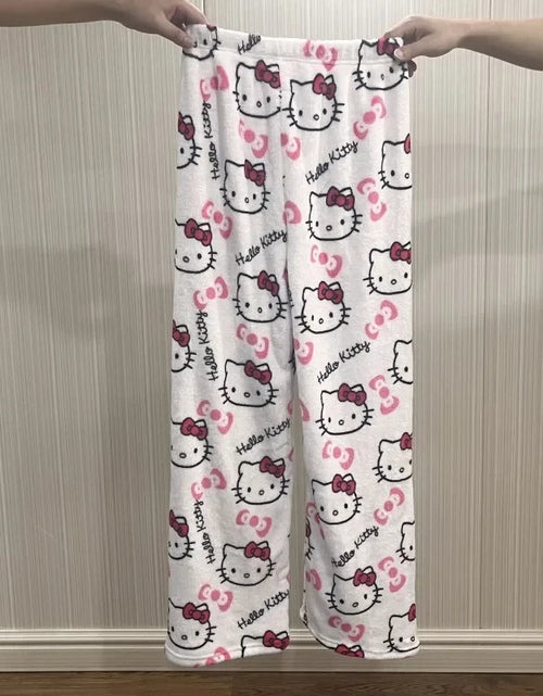 Load image into Gallery viewer, Anime Sanrioed Hellokitty Y2K Sanrioed Pajamas Pants Women Pjs Halloween Household Dress Kawaii Woolen Cartoon Casual Home Pants
