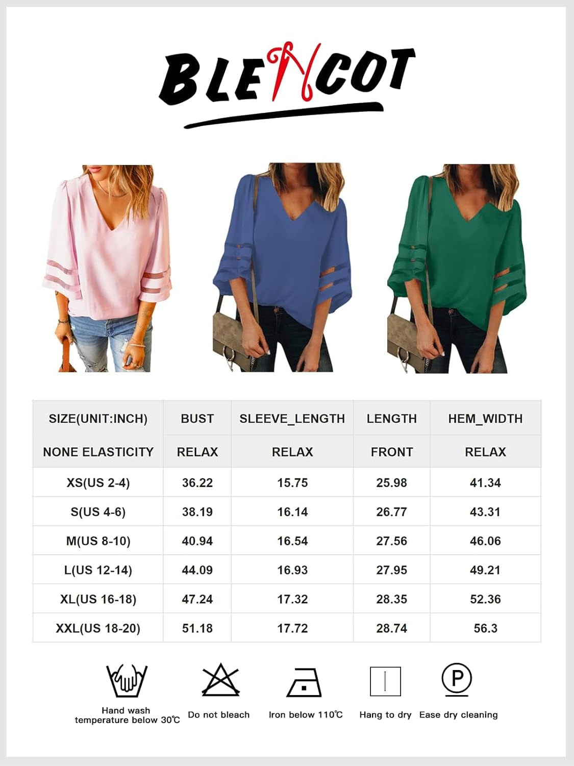 Womens 3/4 Bell Sleeve Fashion V Neck Lace Patchwork Blouse Casual Loose Shirt Tops