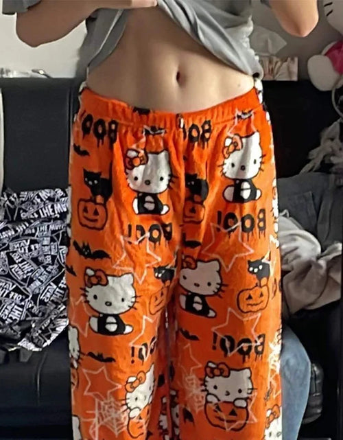 Load image into Gallery viewer, Anime Sanrioed Hellokitty Y2K Sanrioed Pajamas Pants Women Pjs Halloween Household Dress Kawaii Woolen Cartoon Casual Home Pants
