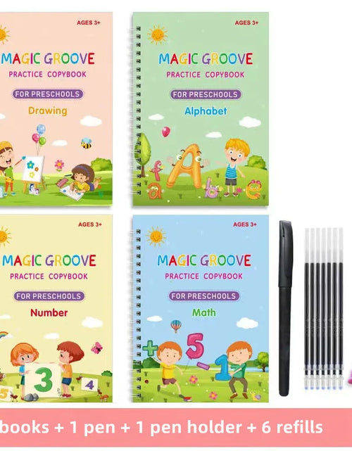 Load image into Gallery viewer, 4 Magic Copybooks Children&#39;S Toy Writing Reusable Free Wiping English Maths Drawing Children&#39;S Toy Writing Practice Copy Book
