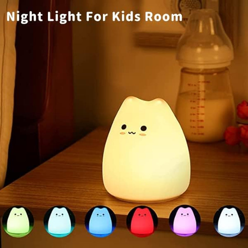 Kids Night Light Cat Lamp,  Kitty Night Light for Kids Silicone Kawaii Lamp Cute Nightlight for Toddler Baby Girl Birthday Gifts, Halloween Christmas Gifts