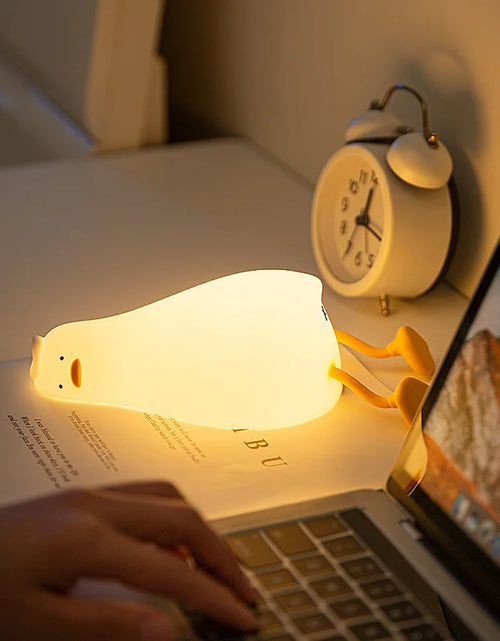 Load image into Gallery viewer, Lying Flat Duck Night Light Silicone Cute Light up Yellow Duck 3-Level Bedside Desk Touch Night Lamp Baby Kids Room Kawaii Decor
