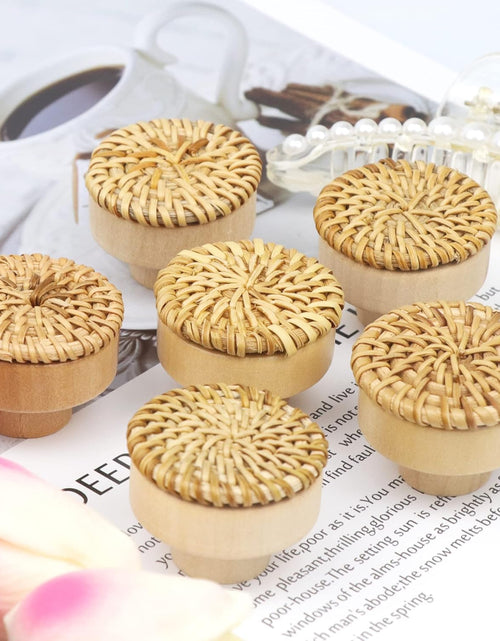 Load image into Gallery viewer, Rattan Drawer Knobs, 10Pcs Boho Dresser Knobs Handmade Wood Cabinets Handles Hardware Wicker Woven Drawer Knobs for Nursery Kitchen Furniture Wardrobe Cupboard
