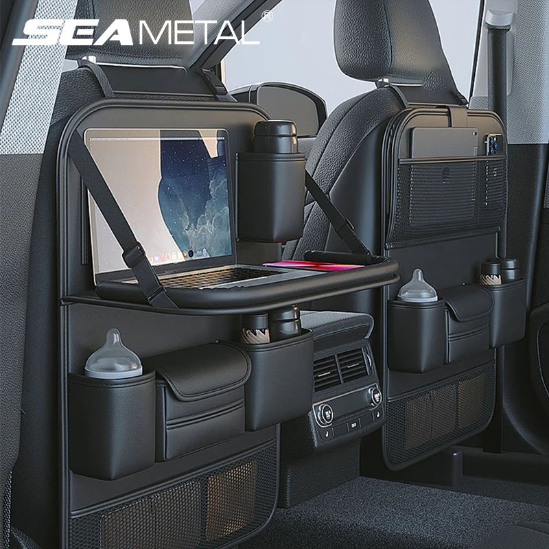 Car Seat Back Organizer Auto Back Seat Storage Bag with Foldable Table Tray Tablet Holder Tissue Box Car Accessories